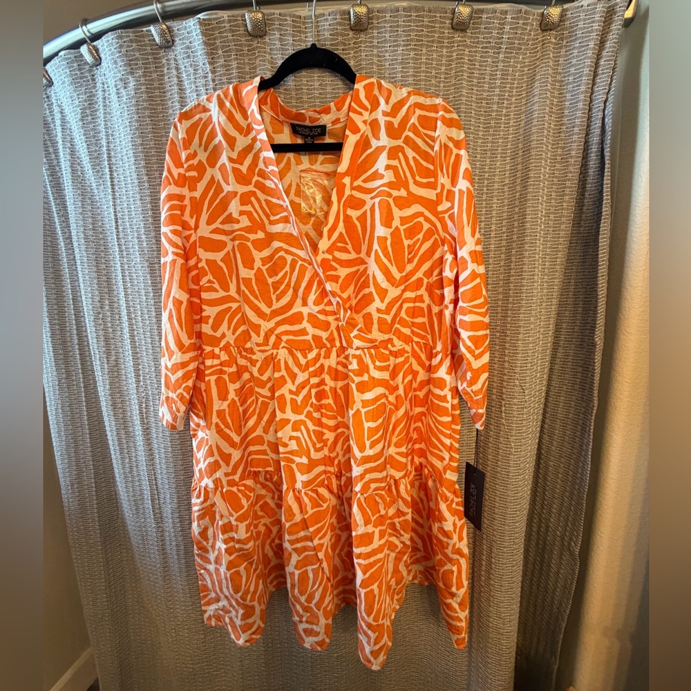 Rachel Zoe Orange & White Abstract Tiered Dress -XL